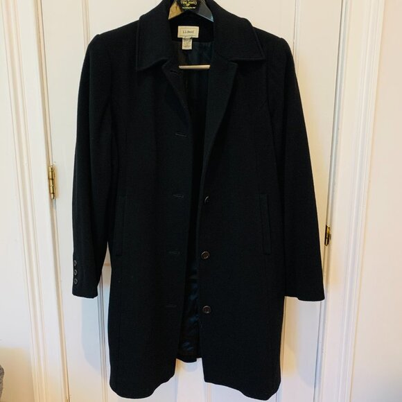 WOMEN'S CLASSIC LL BEAN BLACK WOOL LONG OVER COAT PEA COAT 90s 80s - Picture 14 of 15